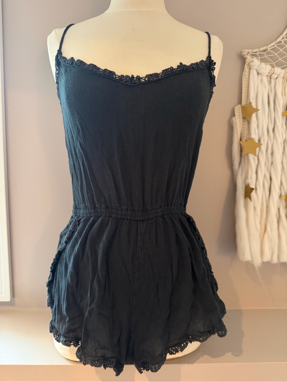 Abercrombie Black Lace-Trim Romper - Spaghetti Strap